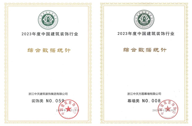 918博天堂装饰集团位列2023年度中国建筑装饰企业百强59位、幕墙百强第8位